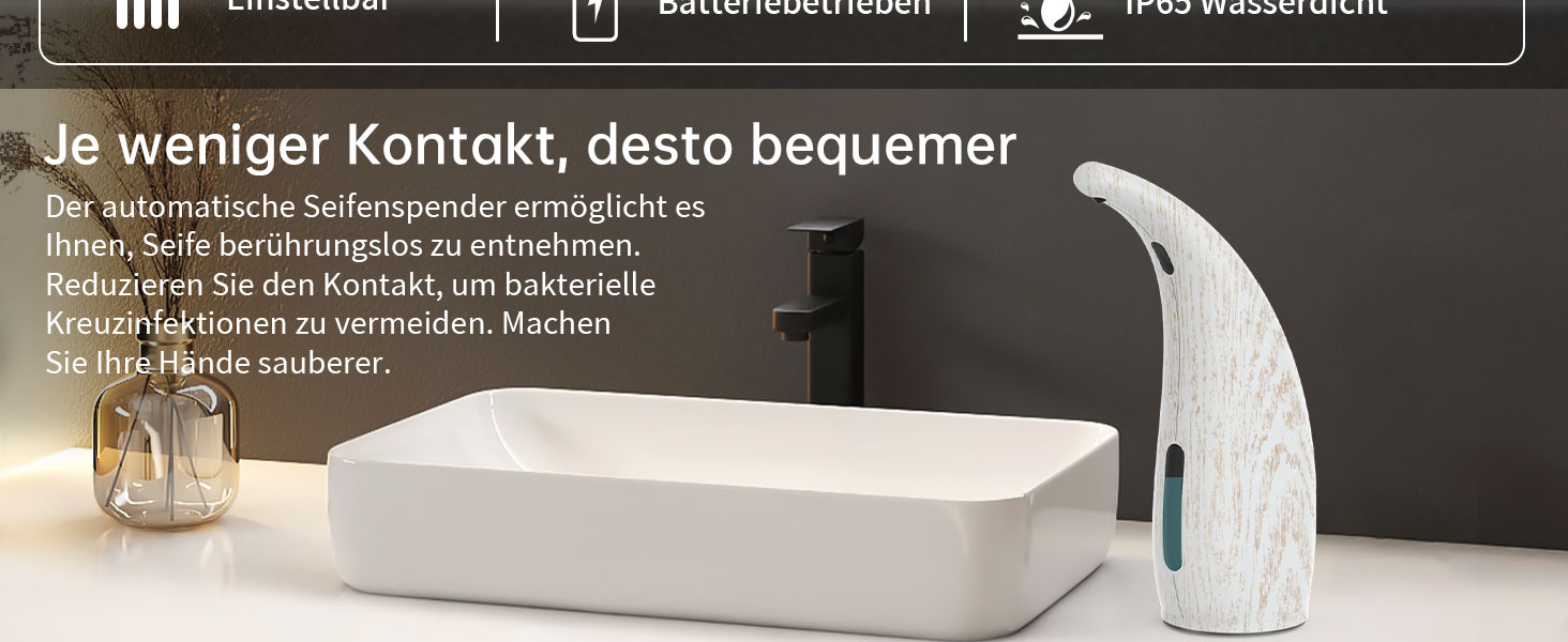 Greatmay Automatic Soap Dispenser - Touchless, Battery Operated, 300ml - Adjustable Settings, IPX6 Waterproof for Bathroom, Kitchen