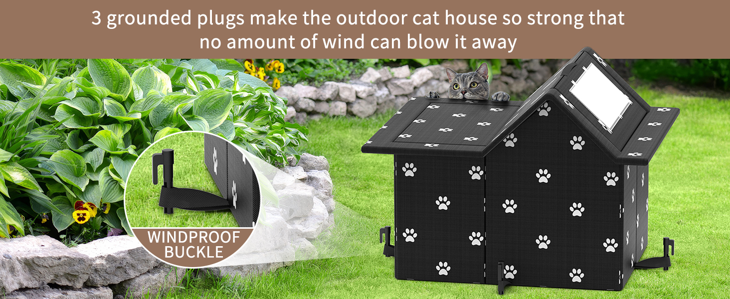 Кіт Будинок для Зовні Зимостійкий, Будинок для Вуличних Кішок з Знімними Подушками, Захист від Холоду для Тварин з Завісою на Дверях, Легко Збирається, Зелений (Чорний, 33 x 38 x 43 см)