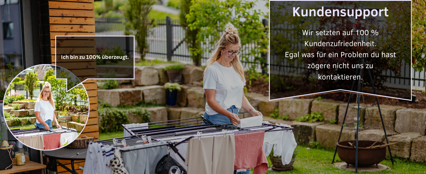 MONDHEIM® Сушарка для білизни XXL, 26 м довжини, чорна, знімний поперечина, для балкону/тераси