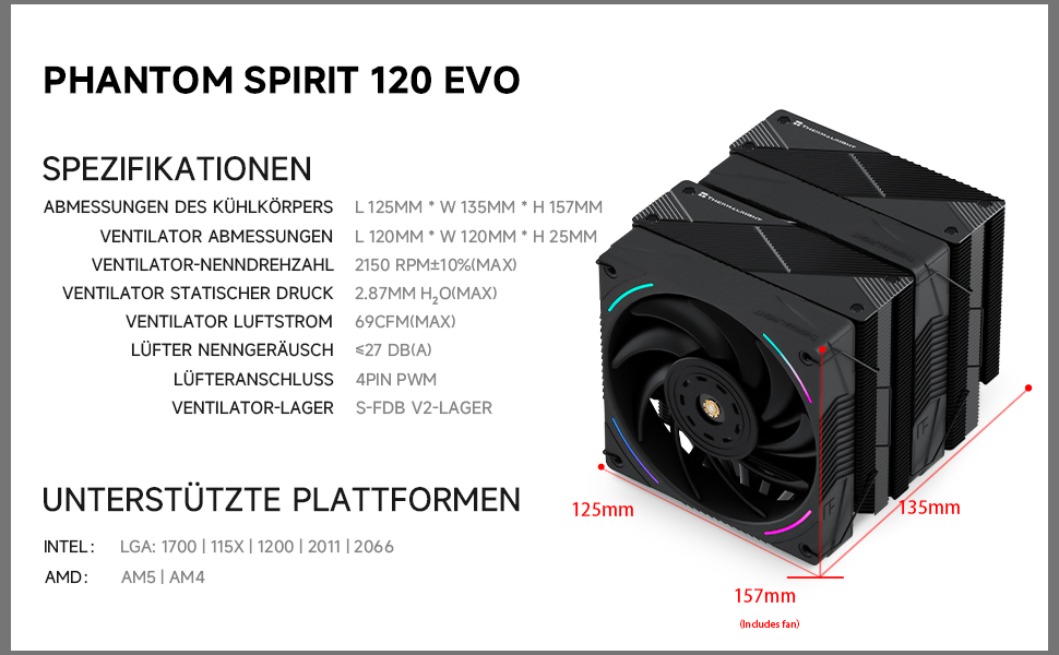 TR Phantom Spirit 120 EVO: Повітряний кулер для CPU з цифровим дисплеєм, 7 теплових трубок, сумісний з AM4/AM5/Intel lga1851/1700/1150/1151/1200/2011