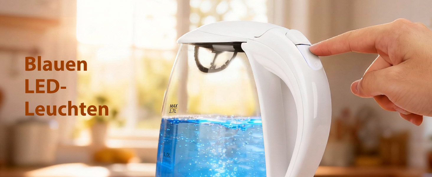 Електричний чайник Aigostar 1.7 л, 2200 Вт, зі скляною колбою, LED-підсвічуванням, без BPA, з фільтром від накипу, чорний (Eve)