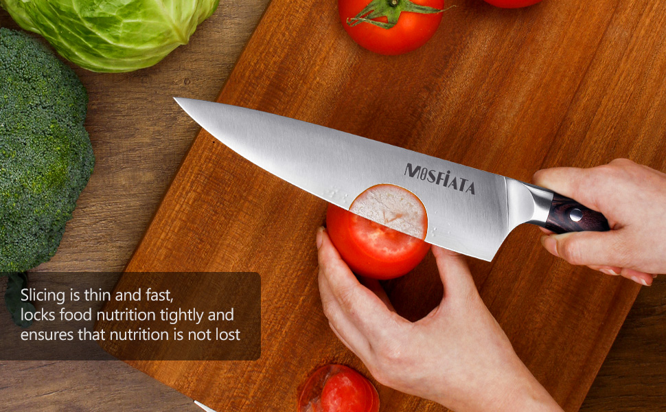 MOSFiATA Кухонний ніж професійний 20 см з піхвою, з нержавіючої сталі для м'яса, овочів, фруктів, суші