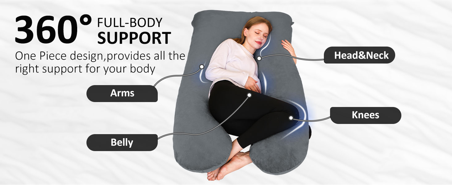 Подушка для вагітних Chilling Home U-подібної форми, подушка для сну на боці з чохлом, велика подушка для годування, подушка для жінок та тих, хто спить на боці (чорний, синій)