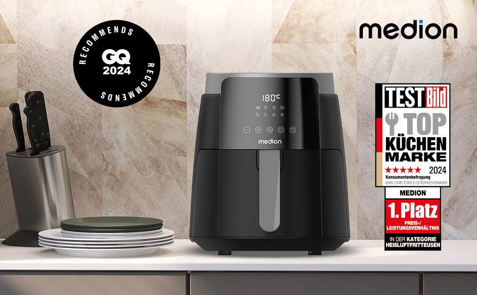 MEDION P40 L Фритюрниця без олії (4.7л, Airfryer, 1500 Вт, таймер 60 хв, до 200°C, антипригарне покриття, MD13030) білий (чорний)