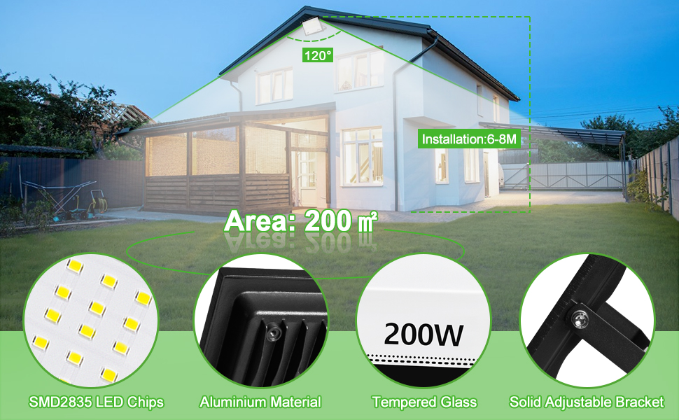 Світлодіодний прожектор YZYFACAI 300W, 30000Лм, 7000K, IP67, для вулиці, двору, гаража, саду