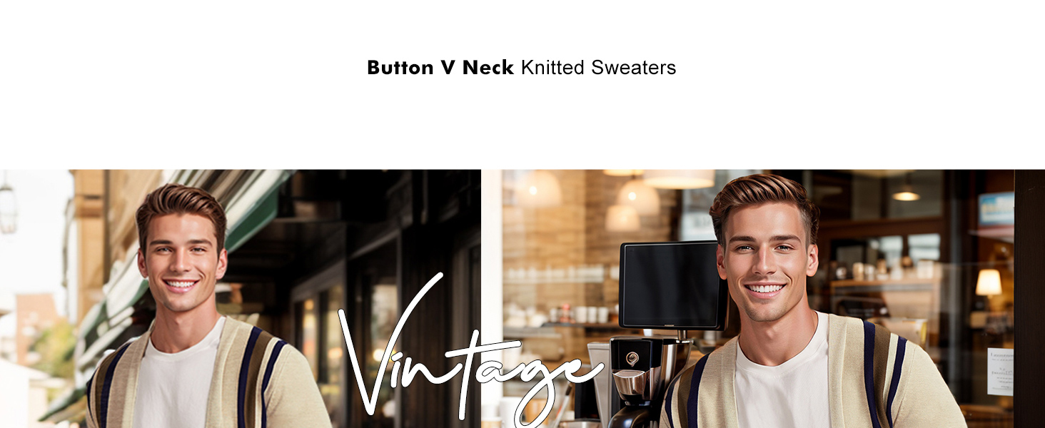 Чоловічий в'язаний кардиган вінтажного стилю з ґудзиками, з довгим рукавом, V-подібний виріз, легкий та теплий на осінь/зиму, бежевий, розмір M