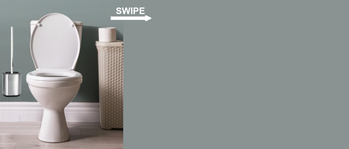 Силіконова щітка для унітазу 3-в-1 з тримачем та кріпленням на стіну, довга ручка з нержавіючої сталі, гігієнічна з ламелями та скребком - набір для ванної кімнати та гостьового туалету, нержавіюча сталь, срібло