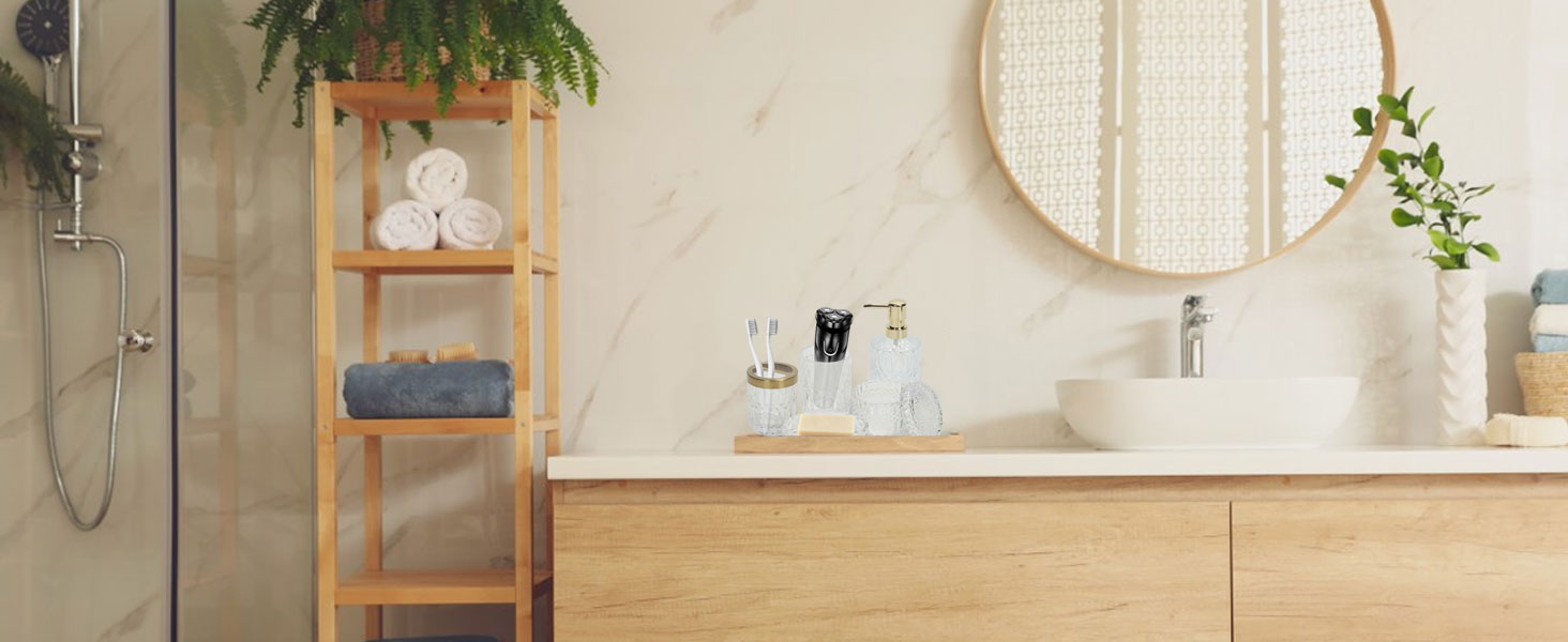 Набір аксесуарів для ванної кімнати Qivine 5 шт., блакитний: стакан для зубної пасти, дозатор мила, контейнер для ватних паличок. Сучасний набір скляних аксесуарів для ванної кімнати