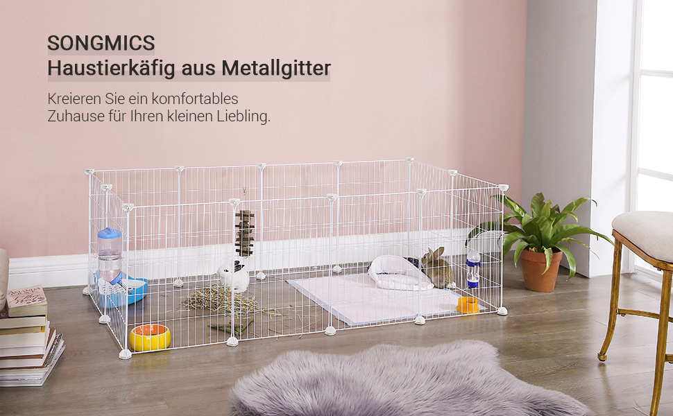 Клітка для дрібних тварин SONGMICS LPI01H, металева, 143 x 73 x 46 см, біла