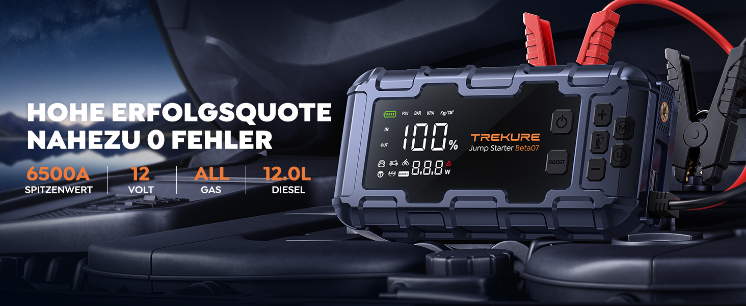 Powerbank TREKURE зі стартером для авто 160PSI, 6500A, PD 45W, LED 600 Lumen, подвійний старт (бензин/дизель до 12.0L)