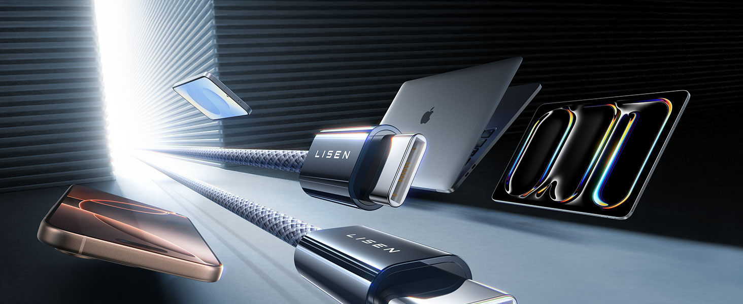 Кабель USB-C 2 шт. LISEN 240W, 2 метри, темно-синій. Сумісний з Samsung Galaxy S24 Ultra, MacBook Pro/Air, Galaxy S25/S23, iPhone 17/16/15 Pro, iPad Pro/Air