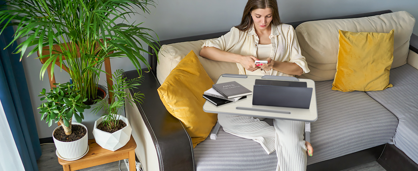 Стіл для ноутбука в ліжко, регульований, з ящиком, 60 x 34 см, бежевий