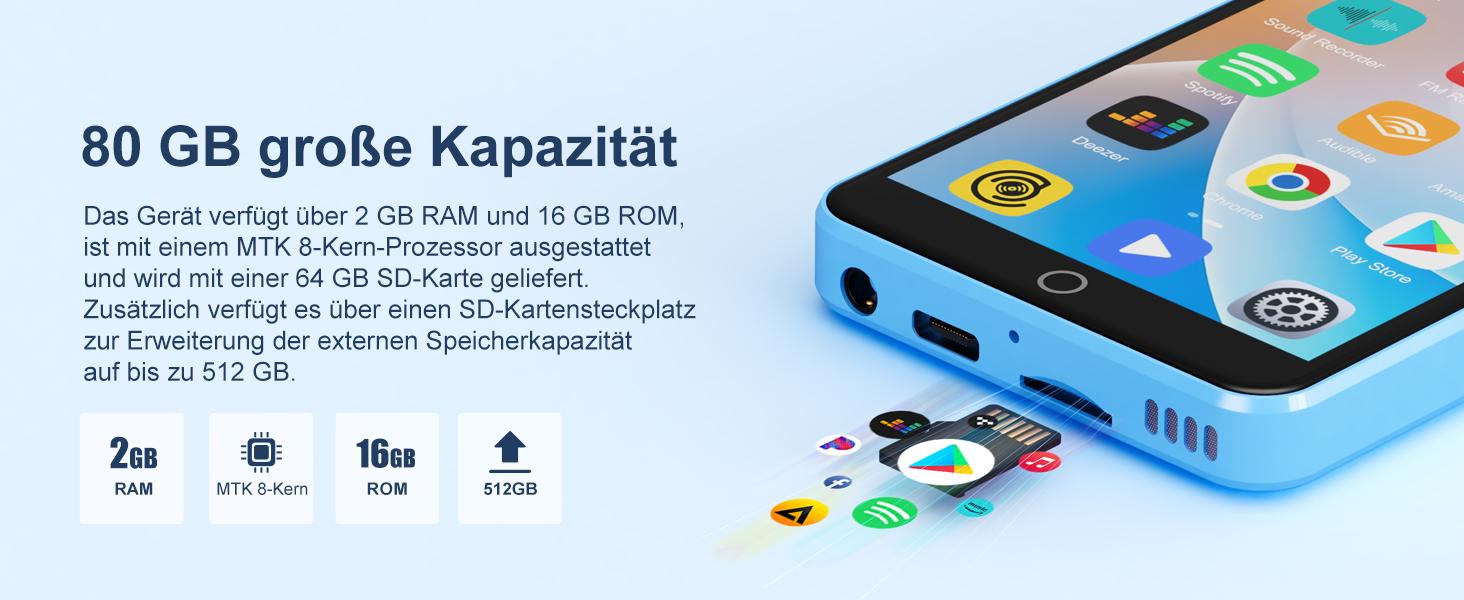 MP3 плеєр Oilsky 80GB Bluetooth WiFi Android 9.0 4