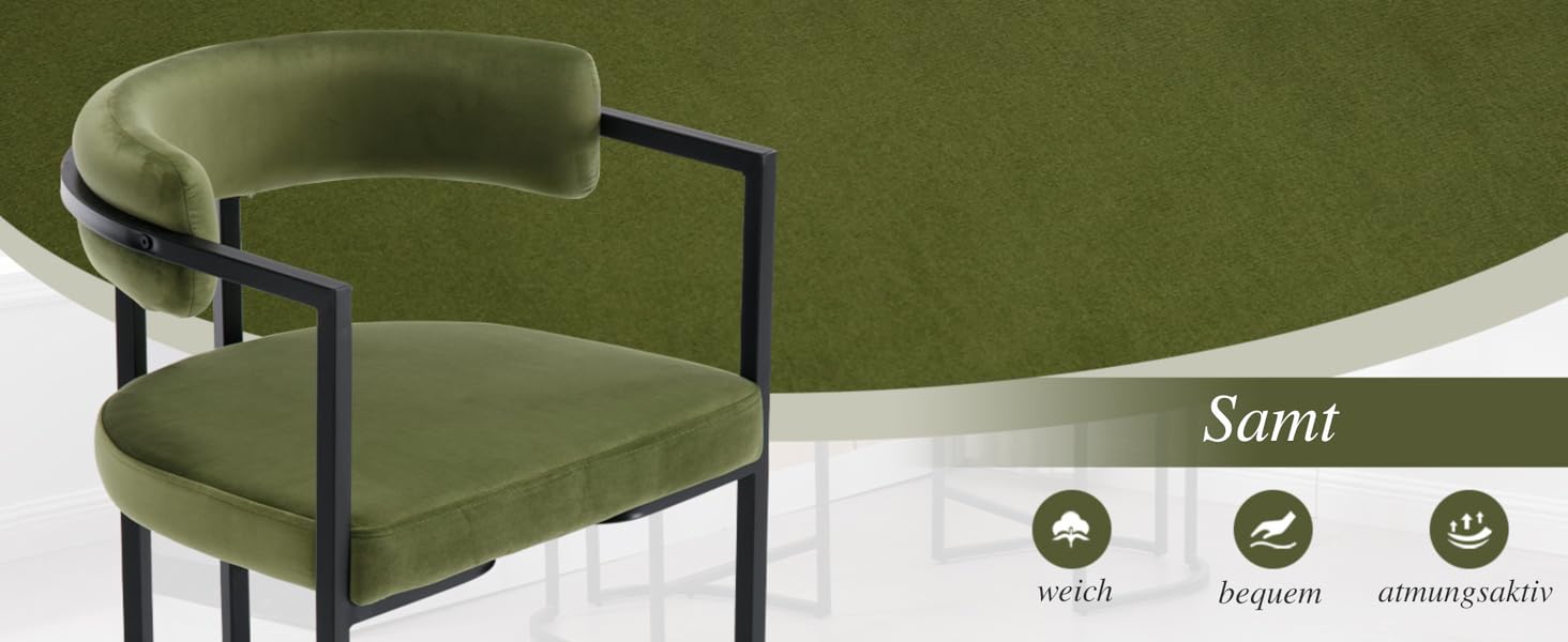Kitchen Counter Stools Set of 2 - Velvet Upholstered Bar Stools - Modern Breakfast & Bistro Chairs for Dining Room - Green