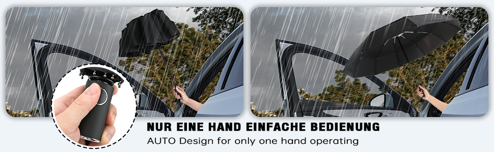 Чорний парасолька Herreicher туристичний автоматичний штормостійкий з алюмінієвим каркасом, компактний, 102 см, 10 спиць, для чоловіків/жінок/дітей/літніх людей