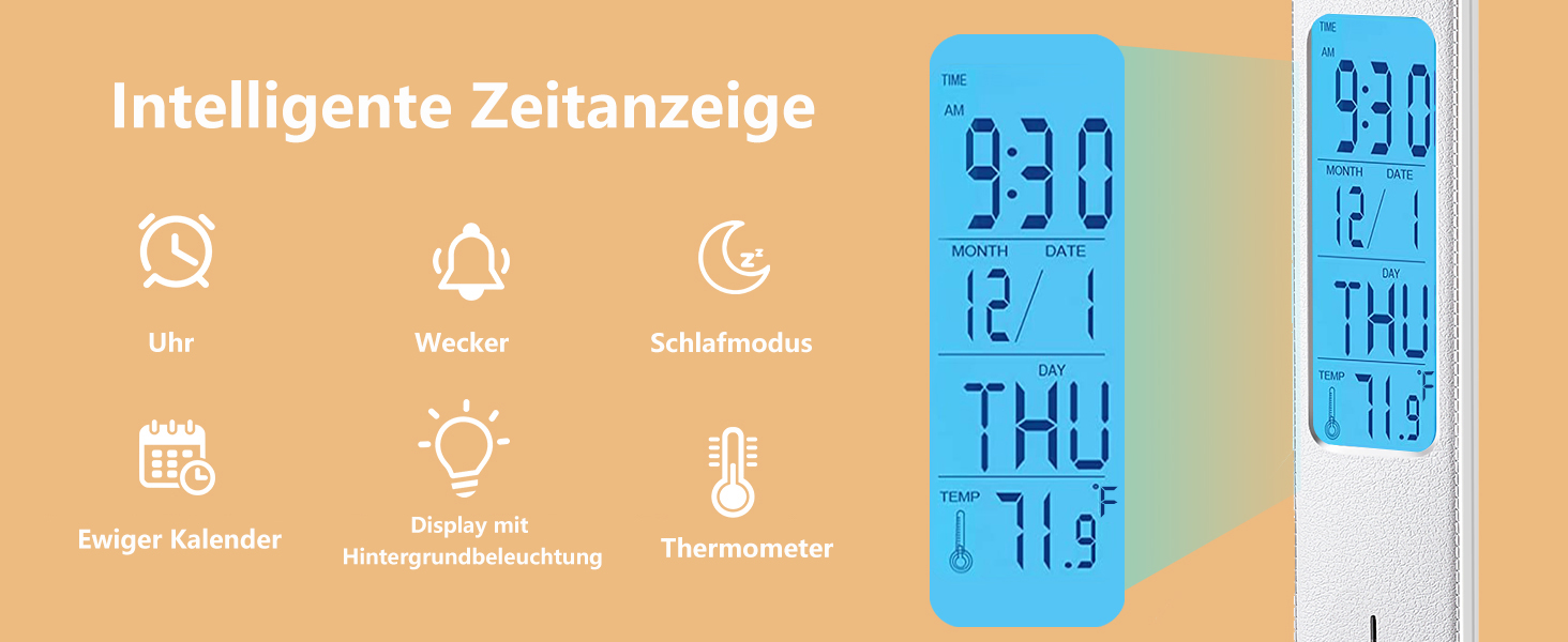 LED настільна лампа з бездротовою зарядкою та USB-портом, диммування, годинник, 3 режими освітлення, Tx26cwhite-eu