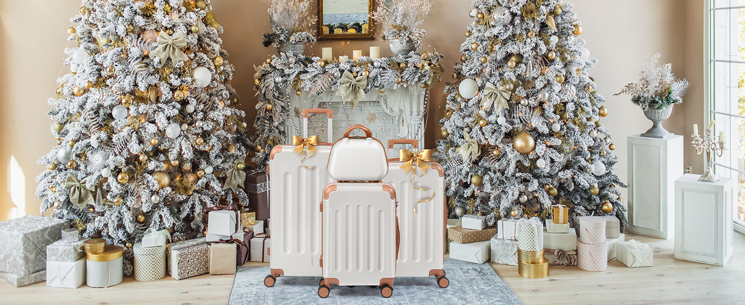 Набір валіз LEADZM 4 шт. з косметичкою, посилені кути, ABS, телескопічний ручка, ручна поклажа (Чорний, Бежево-коричневий, в смужку)