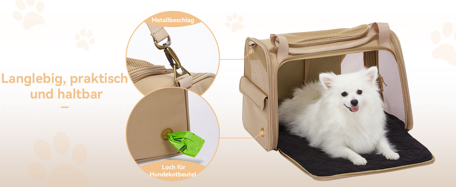 Транспортна переноска для котів та собак Petsfit, складана сумка-переноска, 50L x 33B x 33H см, з м'яким розкладним килимком та регульованим плечовим ременем, Khaki