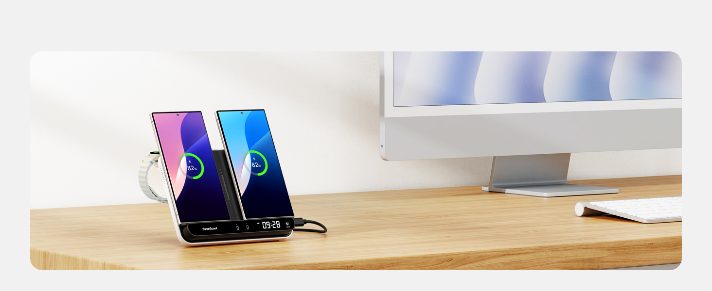 Бездротовий зарядний пристрій SwanScout 710S для Samsung Galaxy S25 Ultra/S25/S24, iPhone 17/16/15, Galaxy Watch 8/8 Classic/7/Ultra