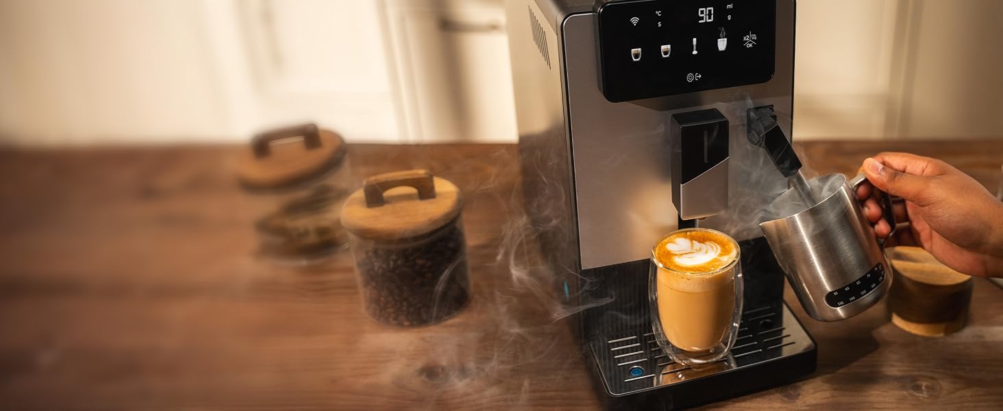 Кавомашина автоматична Cecotec Cremmaet Steam Latte Art Elite 1500 Вт, 19 бар, керамічні жорна, 1.1л + 400мл резервуари