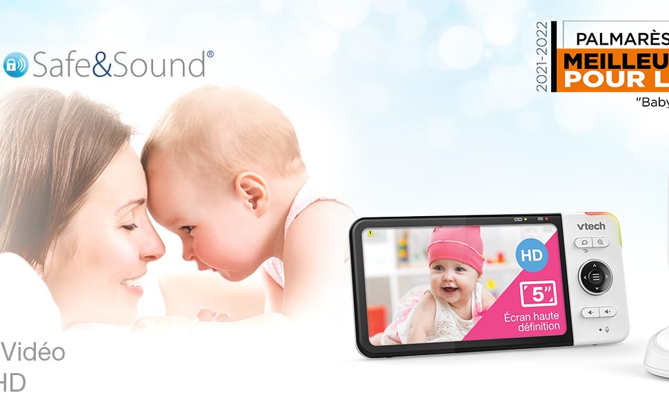 Vtech VM901-1W WiFi камера, дитячий відеомонітор з 5-дюймовим HD-дисплеєм, поворотна камера 1080P, мобільний додаток, широкий кут огляду 120°, сумісність з iOS та Android