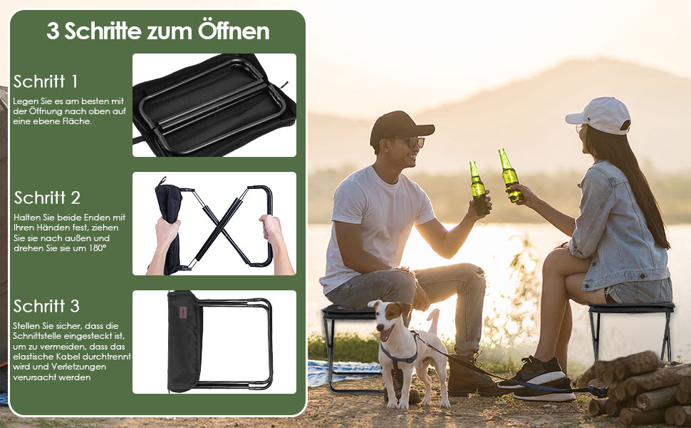 Складний туристичний стілець Mooncy, 33x26,5x32 см, до 120 кг, зелений (чорний)