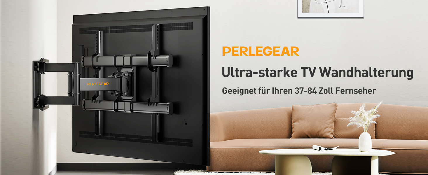 Кріплення для телевізора Perlegear поворотне, нахильне, для 37-84 дюймів, плоских та вигнутих телевізорів, VESA 600x400 мм, до 60 кг, чорний