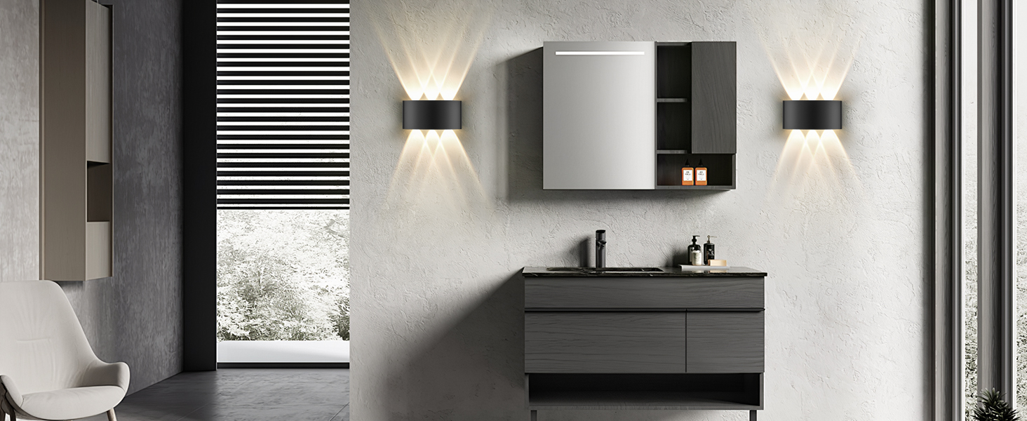 LED-стінні світильники Oraymin 2 шт., IP65, 6W, 6 джерел світла, 3000K, для дому та вулиці, з алюмінію, тепле біле світло, чорний колір