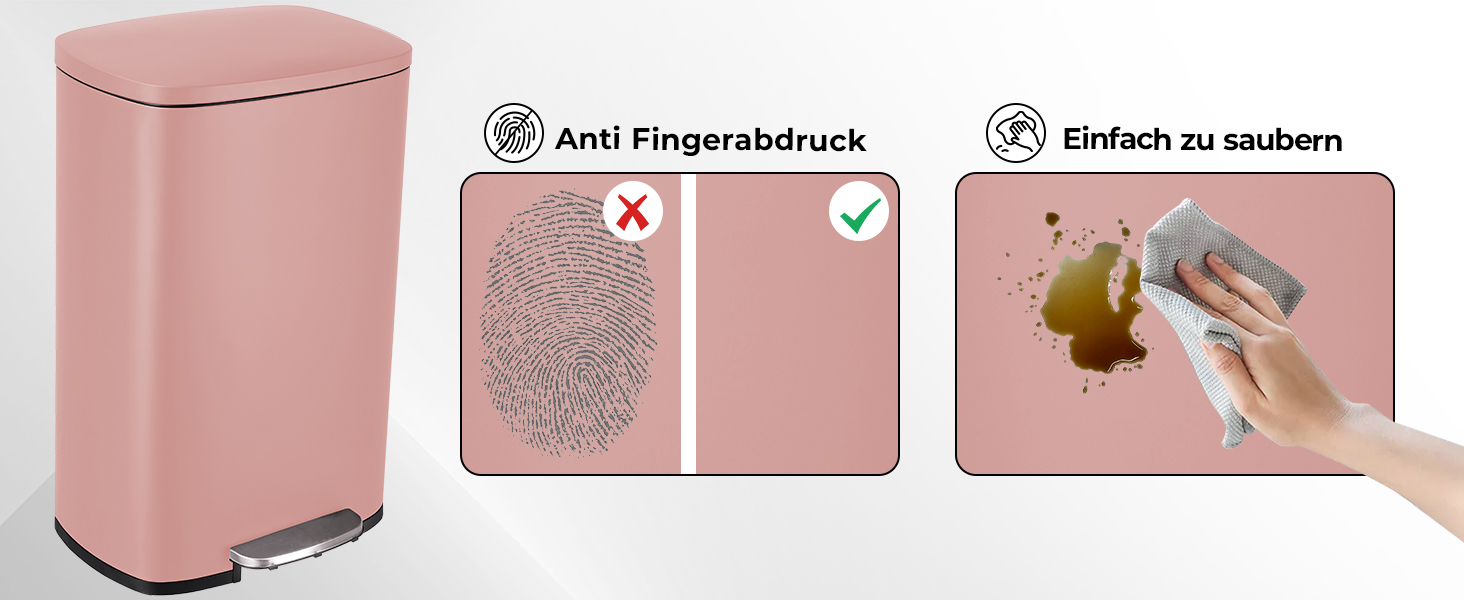 Відро для сміття LIFERUN 30л з кришкою, м'яким закриттям, з внутрішнім відром, сталеве, для кухні, ванної кімнати, офісу, рожеве