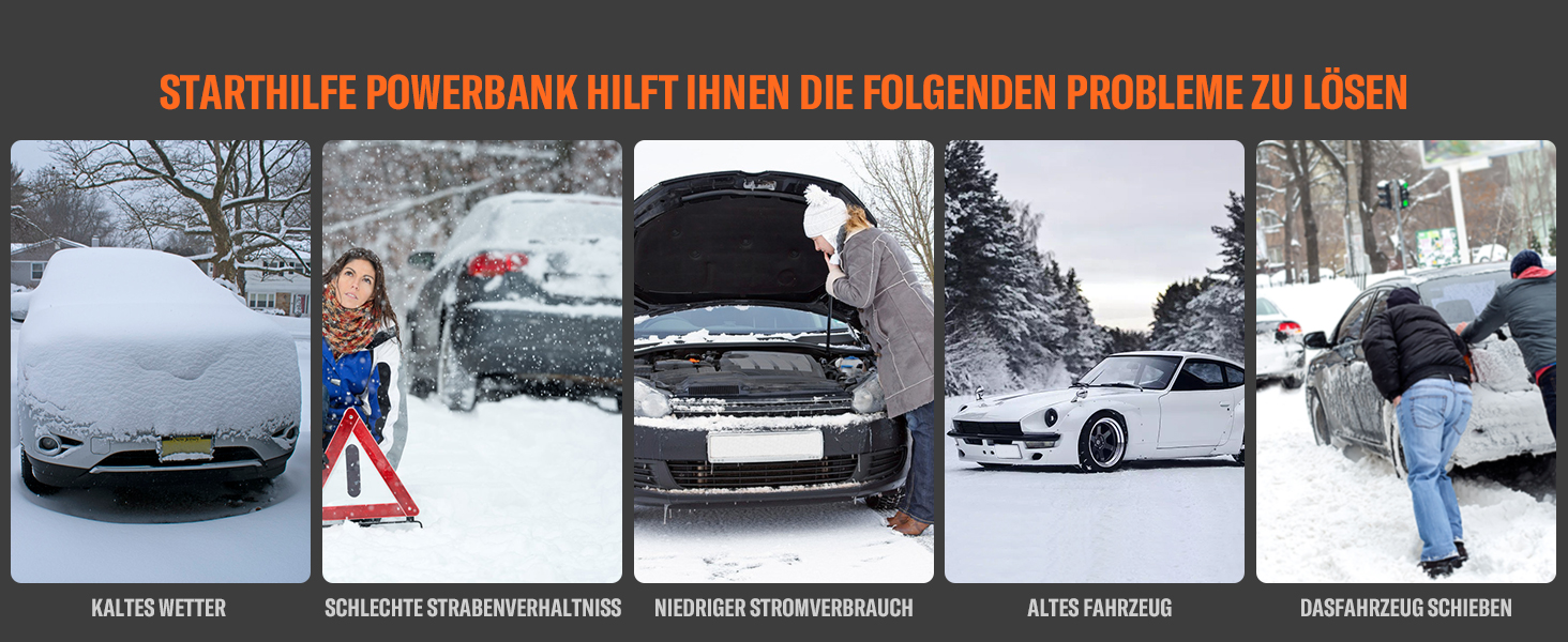 Powerbank для авто 12V Starthilfe 3000A: пусковий пристрій з LED, для бензину/дизеля (10/8L), сірий