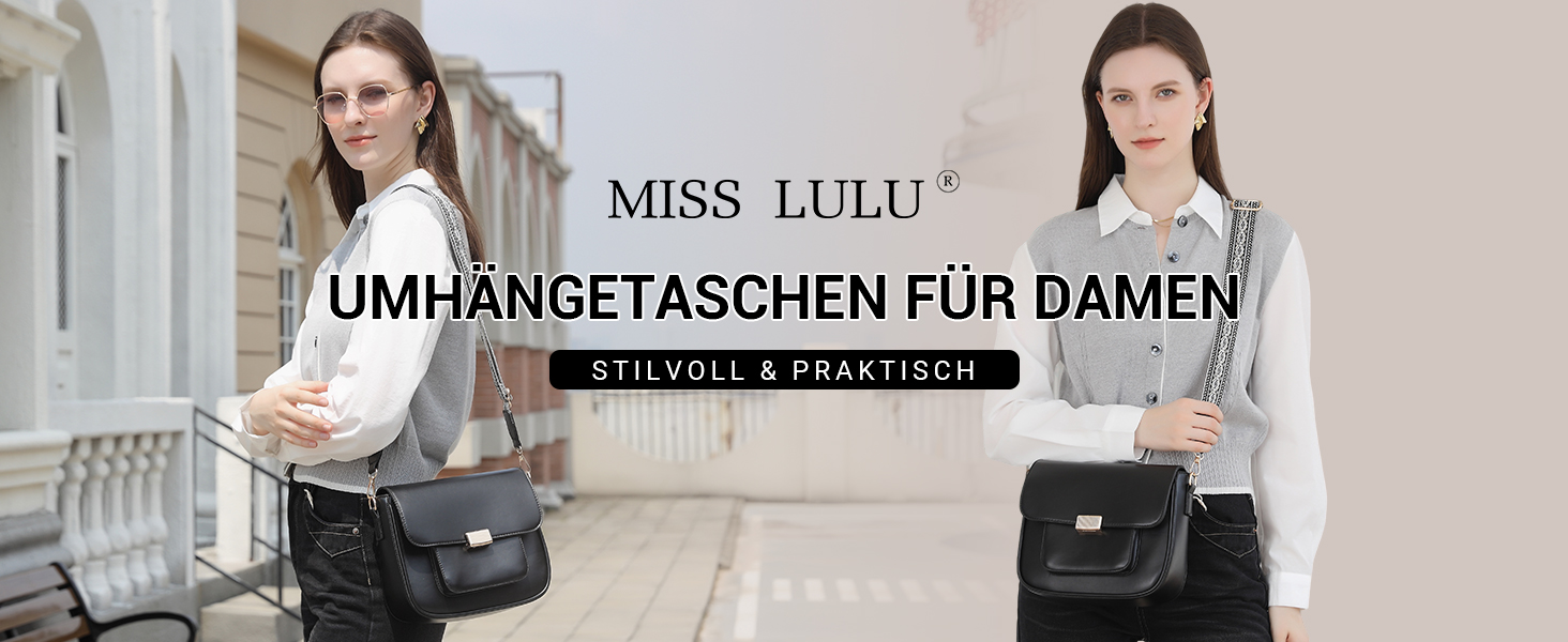 Сумка жіноча Miss Lulu середнього розміру через плече, екошкіра та замша, вінтажний стиль, чорна (2513)