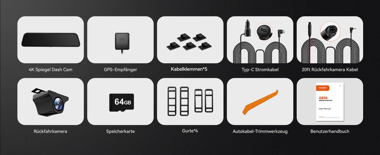 WOLFBOX Дзеркало заднього виду з камерою 12
