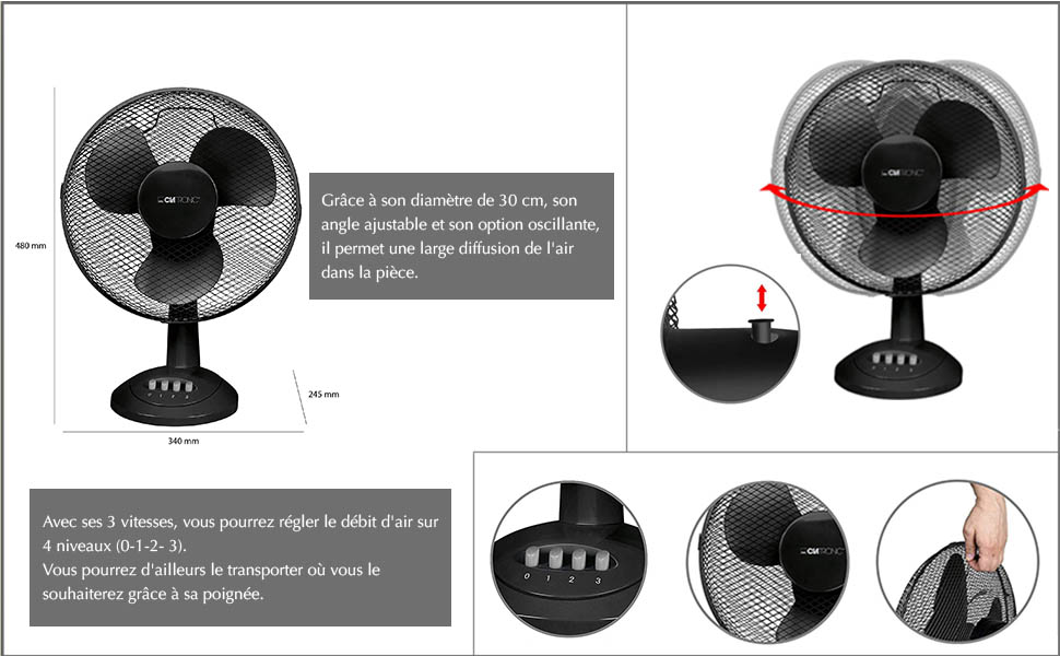 Вентилятор Clatronic VL 3602: тихий, з функцією гойдання, Ø 30 см, 40W, для дому та офісу