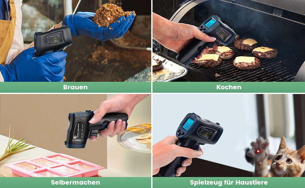 Інфрачервоний термометр ERICKHILL -50℃~600℃ безконтактний лазерний термометр з LCD-дисплеєм для приготування їжі/барбекю/морозильної камери/промисловості, чорно-синій (600℃ з термометром для м'яса)