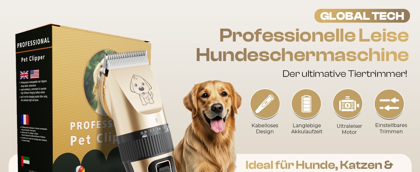 Професійна електрична машинка для стрижки собак GLOBAL TECH Leise - для собак, котів та інших домашніх тварин