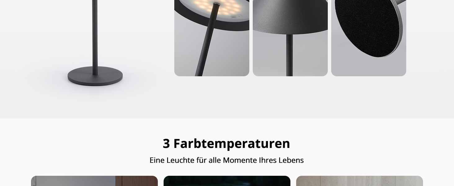 BOJIM 2 шт. LED настільна лампа з акумулятором, бездротова, USB, диммування, магнітна, IP54, для балкона/на вулицю (Антрацит)