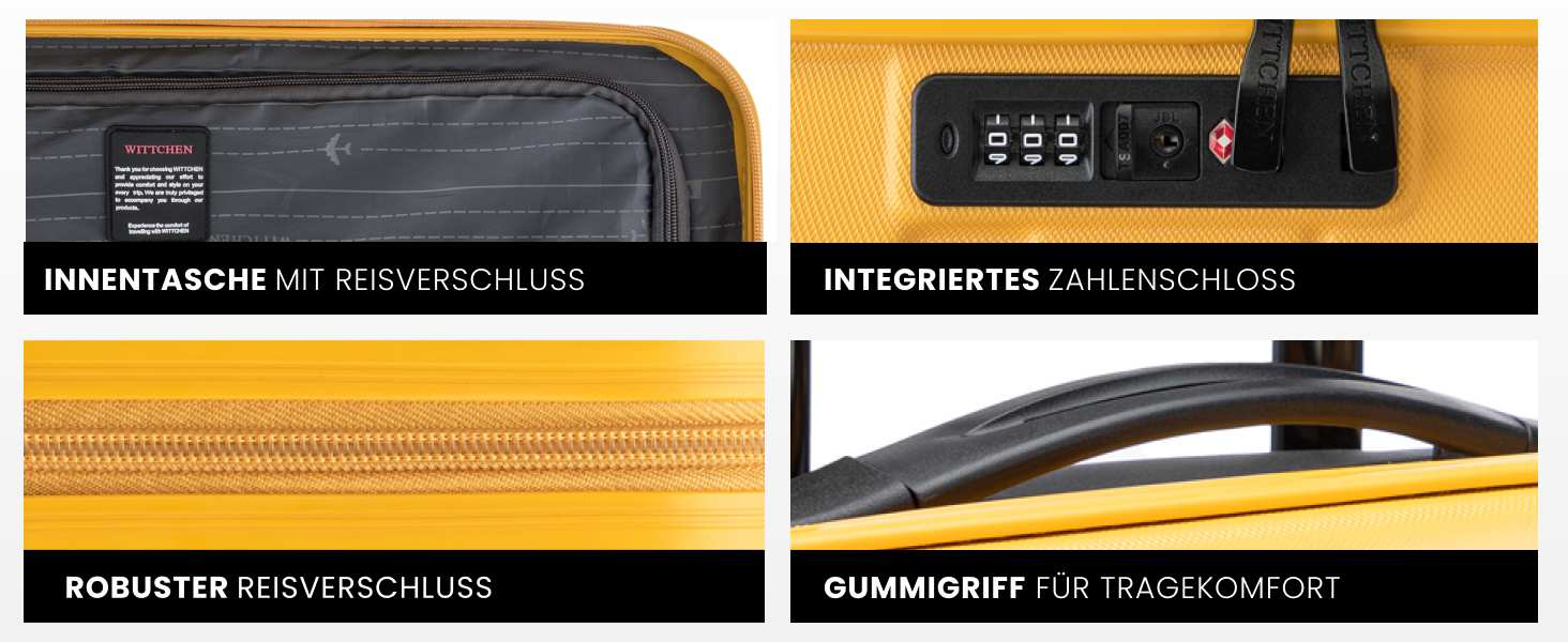 Набір валіз WITTCHEN COMODO Line: 4 шт. з ABS, телескопічний ручка, TSA-замок, 4 колеса, жовтий