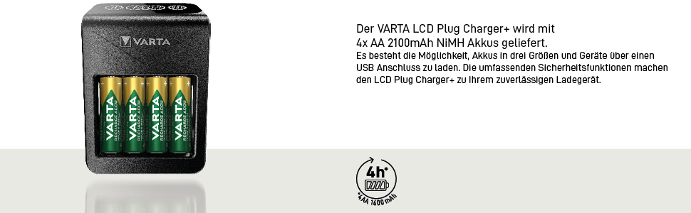 Зарядний пристрій VARTA для акумуляторів AA/AAA, до 8 акумуляторів, LCD Plug Charger+ (одинарний відсік)