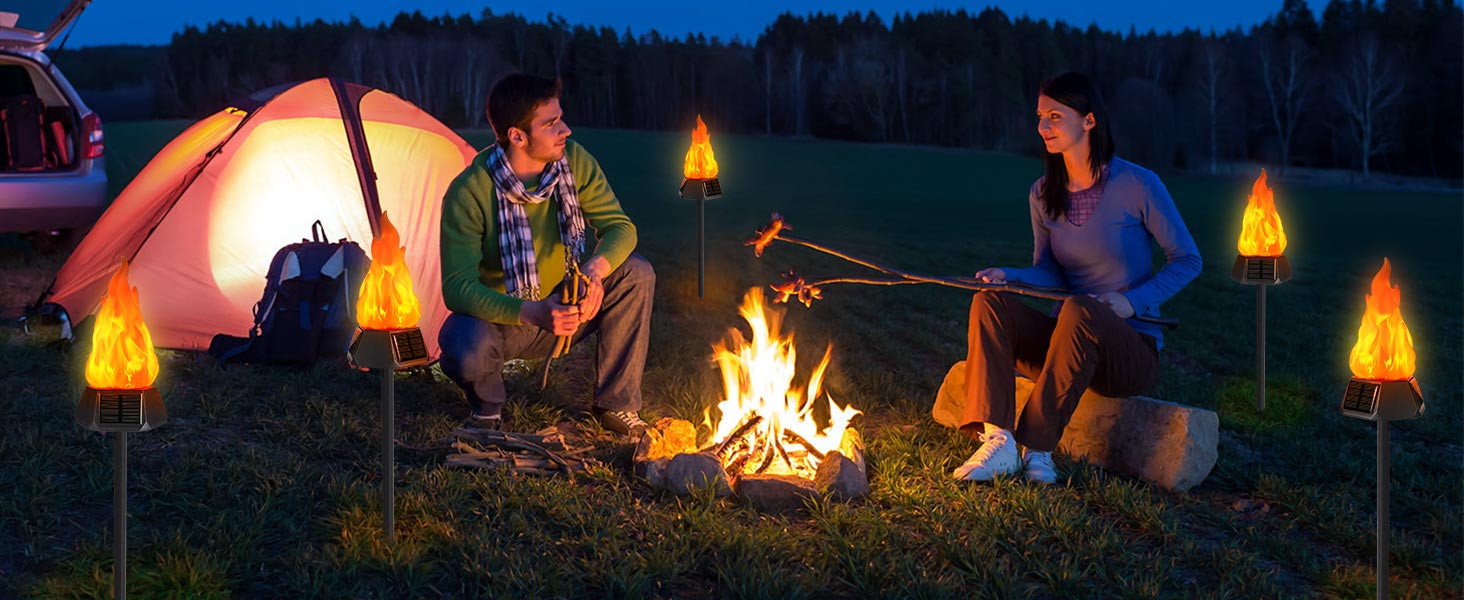 Geemoo Solar Lanterns for Outdoor Garden - 6 Pack Solar Torch Lights with Realistic Flame Effect