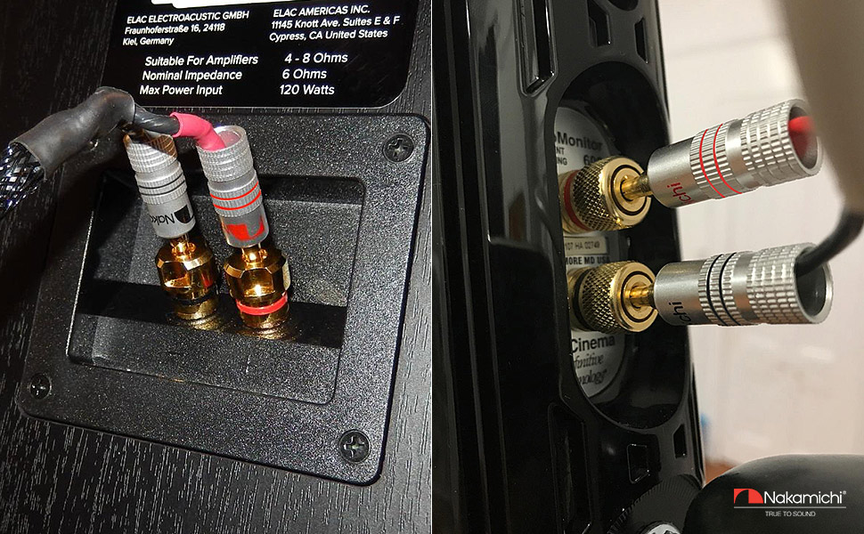 Штекери Nakamichi 24K позолочені бананники 12-18 AWG для акустики, підсилювачів, Hi-Fi, AV-ресиверів, стерео, домашнього кіно, аудіокабелів, 4 шт. (2 пари)