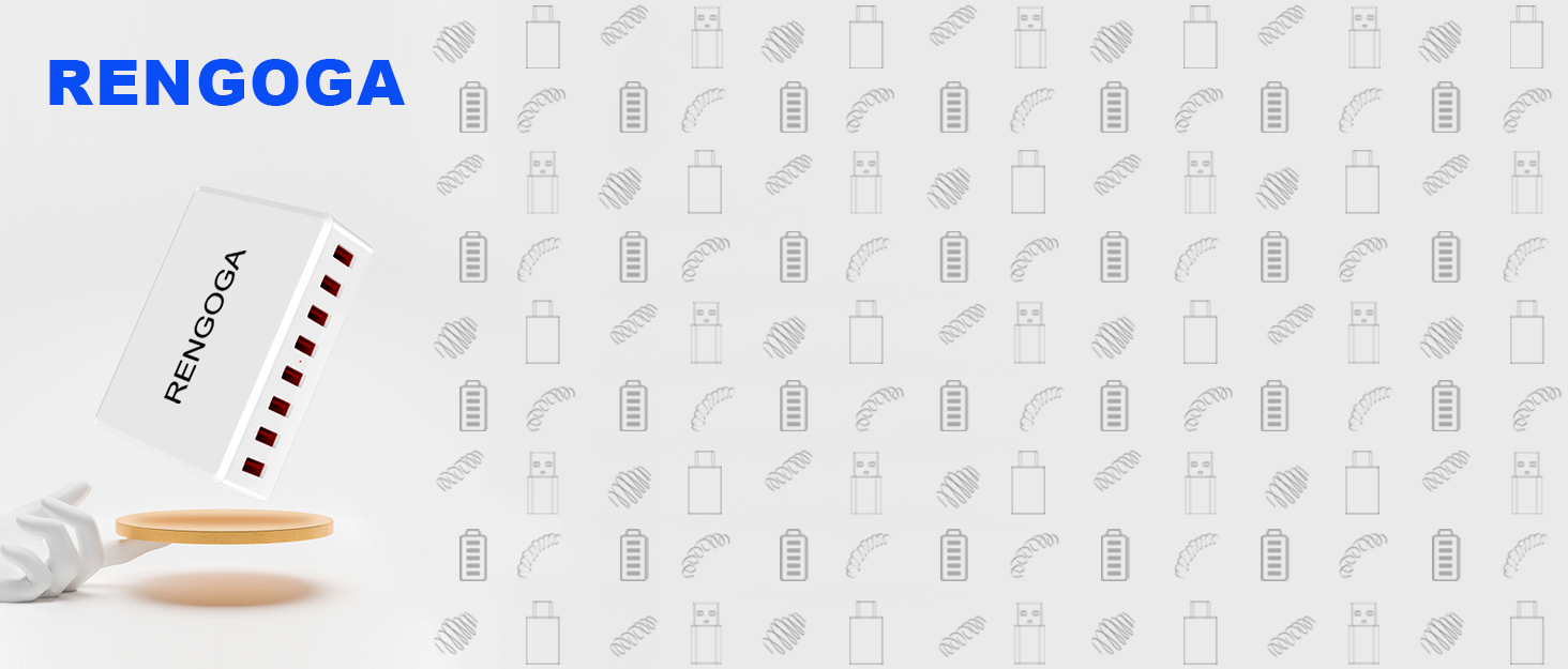 Зарядний пристрій RENGOGA 200W USB-C GaN 8 портів з LED дисплеєм для MacBook, iPad, iPhone, Samsung Galaxy - чорний