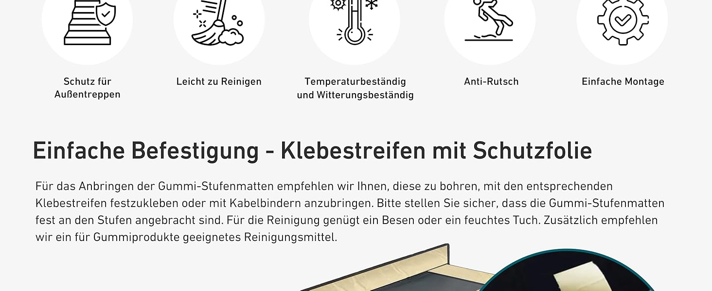 Гумові килимки на сходи KARAT - набір 5 шт. Антиковзкі, для вулиці, 30x120 см