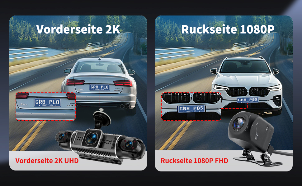Відеореєстратор в авто Dash Cam 2K/1080p з 64GB SD-картою, 4 камери, IPS-дисплей 3
