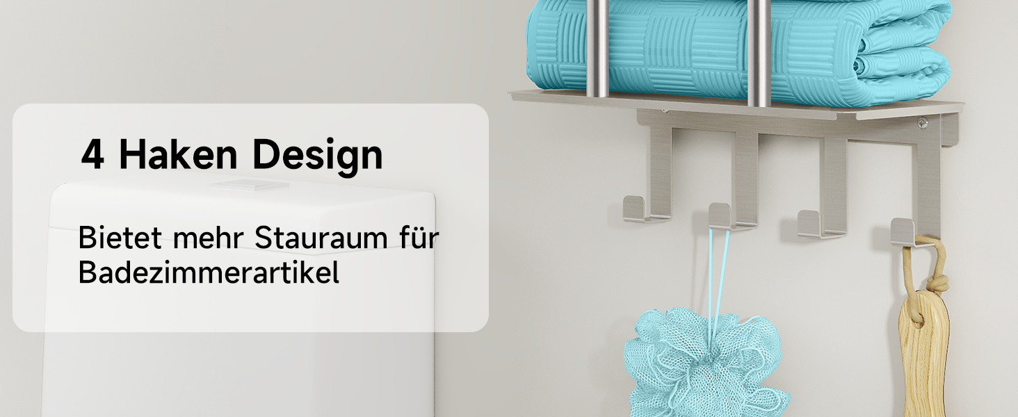 Трирівнева підставка для рушників з металевою полицею та 4 гачками, 86 см, срібна | Підставка для рушників для ванної кімнати