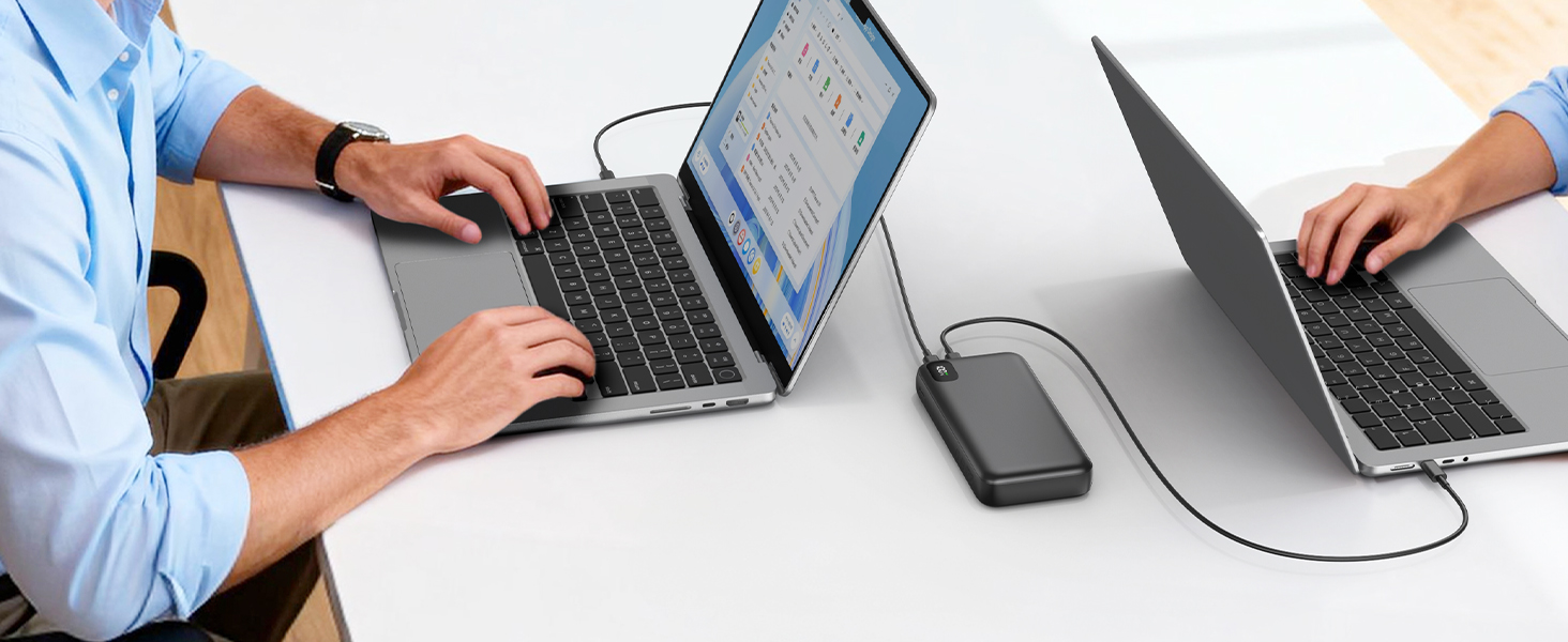 Power Bank A ADDTOP 20000mAh 65W: зарядний пристрій для ноутбука, iPhone, iPad. 2 USB-C, 1 USB-A. Чорний