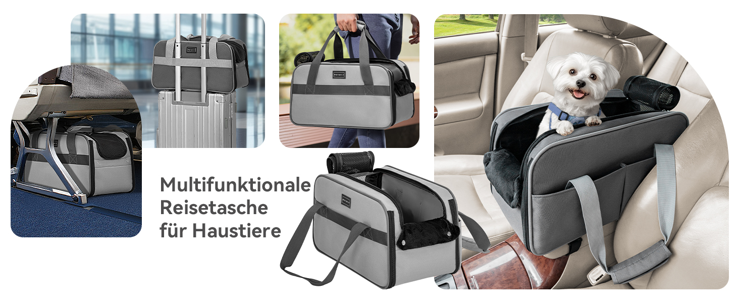 PETSFIT Автокрісло для собак та котів, середньорозмірне, сіре, до 4.5 кг, з безпечним ременем та кишенями