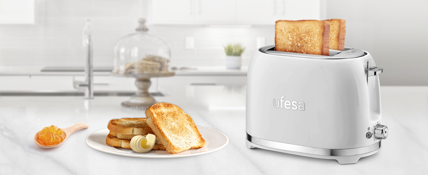 Тостер Ufesa 2 Scheiben Weiß Retro Classic Pinup: вінтажний дизайн, 850 Вт, 7 рівнів підсмажування