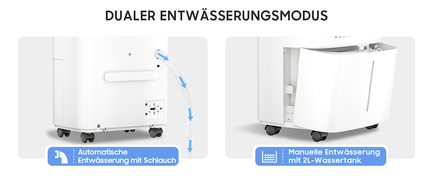 Електричний осушувач повітря 12л/день для 25м²/122м³ – потужне осушення, бак 2л, постійний дренаж, тиха робота, для спальні, підвалу, вітальні