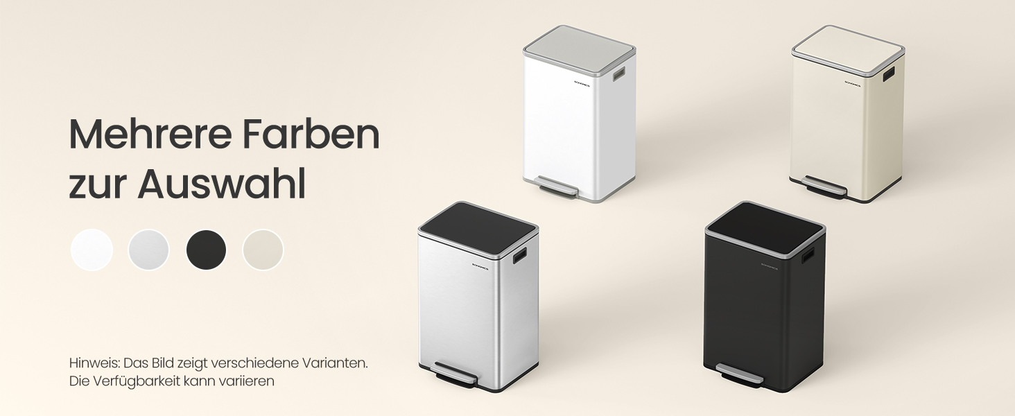 Відро для сміття SONGMICS 50 л, нержавіюча сталь, знімний внутрішній відро, Soft-Close, білий (LTB595E01)