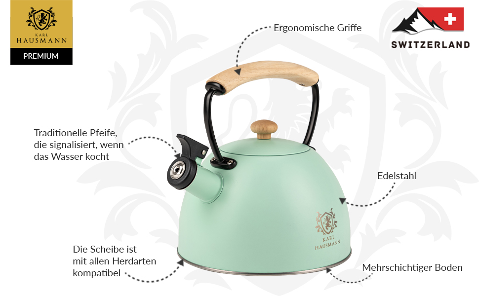 Електричний чайник-заварник Induktion 2.5L з автоматичним свистком - нержавіюча сталь для індукційних, газових та електричних плит